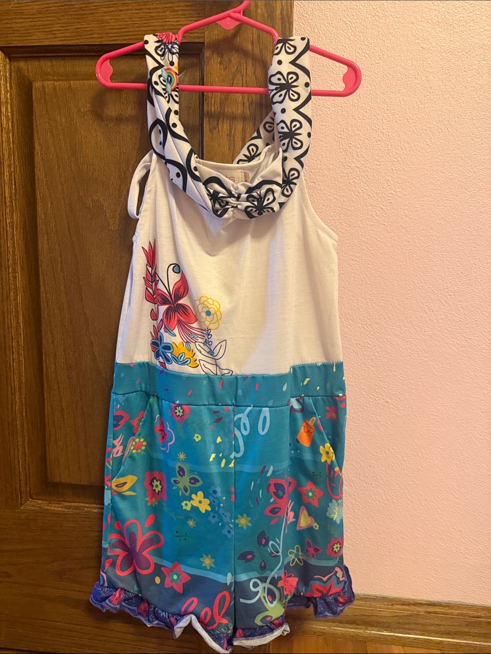 White & Teal Floral Tank Romper
